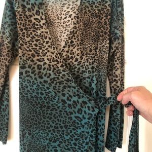 Glam Animal Print Wrap Midi Dress - Brown and Teal